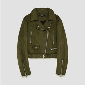 Zara Green Faux Suede Biker Jacket
